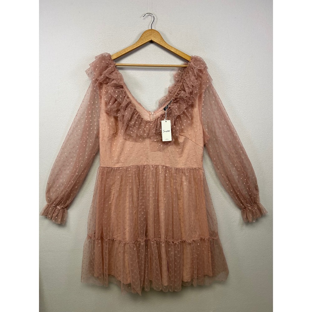 Coquette Fairycore Simplee Plus Womens 3XL Pink Swiss Dot Ruffle Tulle Dress